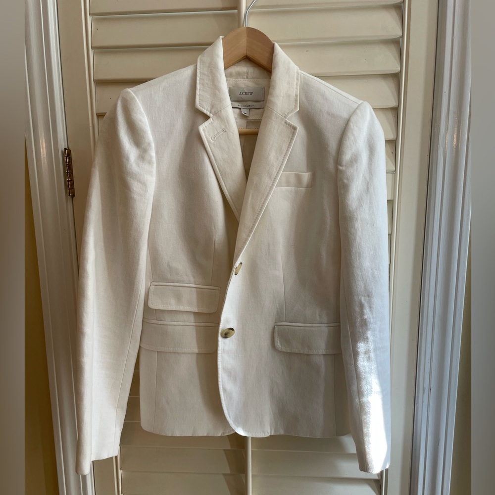 NWOT J.Crew Ladies Schoolboy Lined Linen Blazer in White, 6P